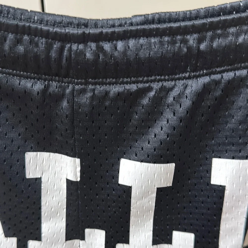 BRIAN LICHTENBERG Vintage Black Mesh Shorts with White 'Ballin' Text - Picture 4 of 8